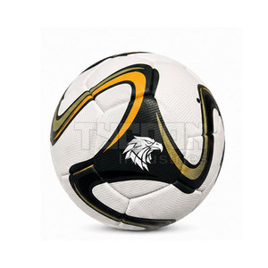 Ballon de football personnalisé avec nouveau design, sérigraphié, durable, pour entraînement en extérieur, motif blanc, noir et or - Product Image 3
