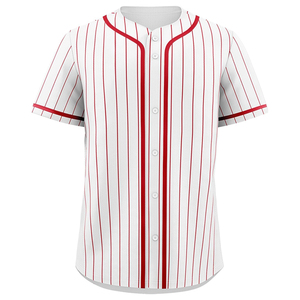 Custom Baseball Jersey White <b>Red</b> Striped Short Sleeve Button Front Unisex Adult Breathable Polyester Sport Apparel - Product Image 1