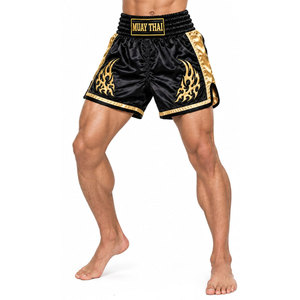 กางเกงมวยไทยคุณภาพสูงจากโรงงาน ขายส่ง กางเกงยืดแบบเรียบสำหรับต่อสู้ MMA คิกบ็อกซิ่ง ปักลายเปลวไฟ อุปกรณ์คิกบ็อกซิ่ง - Product Image 5