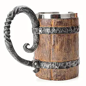 FAIZA CRAFT Chope à bière en bois avec couvercle anti-fuite en acier inoxydable, isolation sous vide, motif de Noël, compatible micro-ondes - Product Image 3