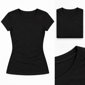 <b>Women</b> Slim Fit <b>Black</b> T <b>Shirt</b> Short Sleeve Crew Neck Stretch Cotton Basic Tee Casual Everyday Custom Logo Wholesale Supplier - Product Image 3
