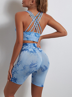 Ensemble de sport 2 pièces de haute qualité avec impression par sublimation tie-dye pour yoga, fitness et course à pied, motif uni, faible MOQ