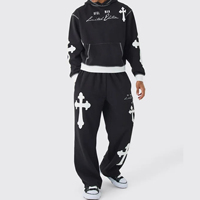 Nueva Moda: Conjuntos Deportivos Casuales de Felpa 100% Algodón con Estampado Puff y Lavado Ácido, Diseño a Cuadros, Ecológicos, Corte Regular Holgado, Edición Limitada Cross