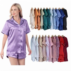 Ensemble de pyjama en satin pour femmes, manches courtes, vêtements de nuit, 2 pièces, taille élastique, vêtements décontractés pour la maison - Product Image 5