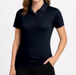 <b>Women's</b> <b>Navy</b> Blue Short Sleeve Breathable Golf for Shirt Casual Solid Canvas Eco-Friendly High Quality Sport <b>Top</b> Front Logo - Product Image 3