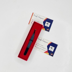 Pince à épiler professionnelle pour cils, personnalisable avec votre marque, noire, en forme de L, avec poignée diamant, pointe nano, en acier inoxydable - Product Image 2