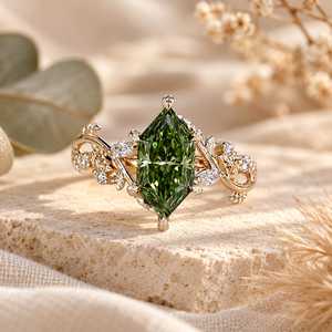 Bague de fiançailles en or massif 10K 14K 18K avec diamant de laboratoire taille marquise néerlandaise 2 carats et pierres latérales en forme de cerf-volant et rondes, bijoux fins IGI - Product Image 1