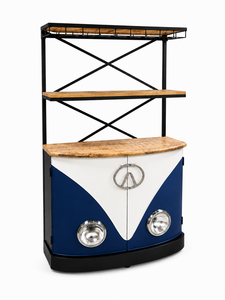 Vintage VW Style Bar Cabinet Wooden Wine Rack Metal Frame Beverage Storage for Hotel Living Room - Product Image 4