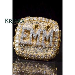 Anillo de cóctel de moissanita, plata 925, chapado en oro de 22k, engaste pavé, letra EMM, joyería hiphop para hombre - Product Image 6