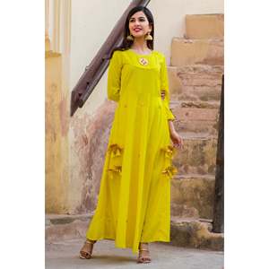 Vestido Peela Gotta Amarillo Hecho a Mano, Hermoso, Silueta en A, Talla XS, Cintura Natural, Cuello Redondo, Diseño Sencillo - Product Image 6