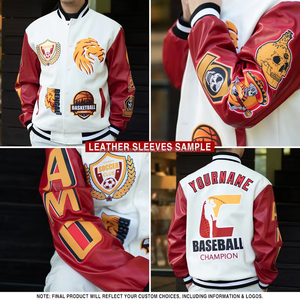 Custom <b>Varsity</b> <b>Jacket</b> Premium Wool with Leather Sleeves Stand Collar Embroidery Personalized OEM Front Letterman <b>Jacket</b> - Product Image 3