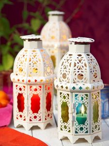 Juego de Faroles Metálicos Marroquíes, Forma Hexagonal, Portavelas Blancos, Decoración para el Hogar, Duraderos, para Uso en Interiores y Exteriores - Product Image 6