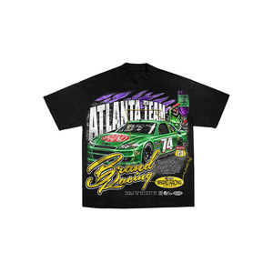 <b>Men's</b> Black T-Shirt With Green Race Car Print Short Sleeve O-Neck Street Style Jersey Fabric - Product Image 1