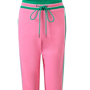 ชุดลำลองสำหรับผู้หญิงสีชมพูและสีเขียว เสื้อแจ็คเก็ตแขนยาวและกางเกงขายาวพร้อมคอตั้งและลายทาง - Product Image 6