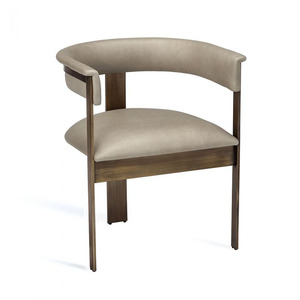 Chaise de salle à manger moderne avec structure en métal et assise en similicuir beige - Product Image 2