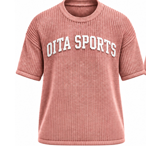 T-shirt tricoté pour homme Dusty Rose, manches courtes, col rond, texture décontractée, haut imprimé personnalisé, streetwear, mode estivale, vente en gros - Product Image 1