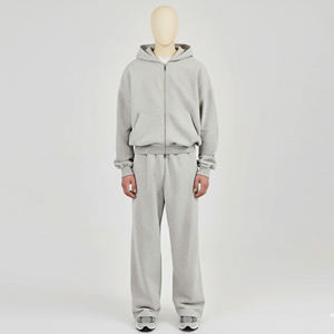 Men's <b>Light</b> Grey Full Zip Fleece Tracksuit Two Piece Set Oversized Zip Up Hoodie And Sweatpants Casual Plain Sportswear - Product Image 2