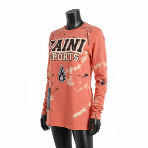 Premium GSM Cotton Jersey Women Long Sleeve Orange <b>Tie</b> <b>Dye</b> Streetwear <b>Tee</b> With Denim Panel Print Logo long sleeve <b>shirt</b> Cotton - Product Image 4