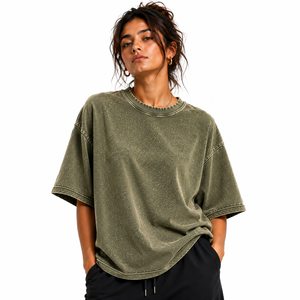 Camiseta oversize vintage para mujer, teñida, morado polvoriento, lavado a la piedra, hombros caídos, algodón grueso, estilo boxy, streetwear, venta al por mayor - Product Image 3
