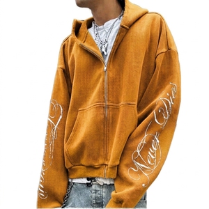 Hoodie streetwear personnalisé de haute qualité, zippé, double couche, délavé à l'acide, effet soleil éclairé - Product Image 3