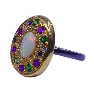 Gemvanity <b>Opal</b> Muti Color Topaz Channel Setting Classic Engagement <b>Ring</b> Vermeil Sterling <b>Silver</b> Gold-Plated Unisex Elegant - Product Image 5