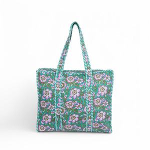Sac fourre-tout matelassé en toile de coton à pois, avec anse longue, style bohème, pour la plage et les voyages, grande capacité, blanc et bleu - Product Image 1