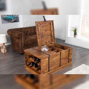 Table basse en bois moderne et durable VANDANA INTERNATIONAL avec rangement et porte-bouteilles, finition Sheesham marron, meubles de salon - Product Image 3