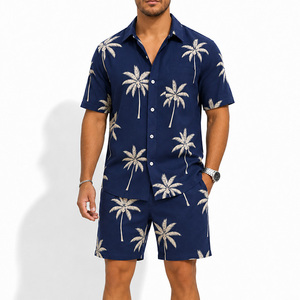 Conjunto de Dos Piezas para Hombre, Camisa de Manga Corta de Secado Rápido con Estampado de Palmeras y Pantalones Cortos, Ropa de Playa Informal de Verano, Estilo Hawaiano - Product Image 4