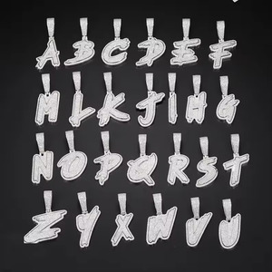 Collier Pendentif Lettre Initiale en Forme de Diamant Sertie de Pierres, Argent, Style Hip Hop, Breloque Alphabet, Bijou pour Hommes et Femmes - Product Image 3