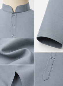Custom <b>Men</b> Grey <b>Kurta</b> Pajama Set Ethnic Long <b>Kurta</b> Mandarin Collar Wedding Party Outfit Festival Traditional Dress - Product Image 6