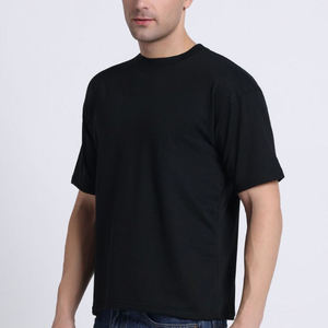 T-shirt à manches courtes pour homme, col rond, noir, coupe classique, décontracté, 100% coton jersey, couleur unie, design simple - Product Image 3