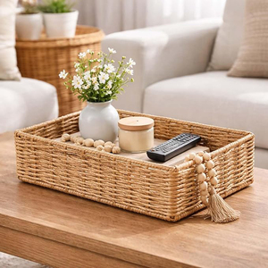 Tabletop Decoration Rattan Woven Serving <b>Rectangle</b> <b>Storage</b> Tray Handmade Serving Decorative <b>Basket</b> Woven Wicker Lowest Price - Product Image 1