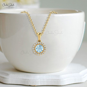จี้พลอยอะความารีนทรงกลม 4 ด้าน พร้อมเพชรล้อมทองคำ 14k ลดราคาพิเศษ ของขวัญสุดเพอร์เฟคสำหรับวันครบรอบ - Product Image 6