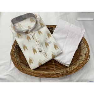 ผ้าไหมผ้าฝ้ายสำหรับผู้ชายสีขาวสวมใส่อย่างเป็นทางการ - Product Image 1