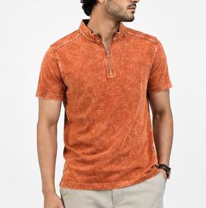 Men's <b>Orange</b> Solid Color Short Sleeve Knitted <b>Polo</b> <b>Shirt</b> Breathable Casual Style Regular Length - Product Image 5