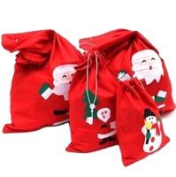 Magnifiques sacs-cadeaux de Noël écologiques en jute de taille moyenne avec impression du Père Noël avec logo imprimé personnalisé Sacs à cordon pour la promotion - Product Image 2