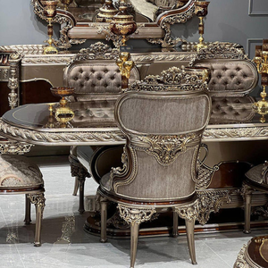 European Luxury Dining Room Furniture Solid Mahogany Hand-Carved <b>Brown</b> Gold Dining <b>Table</b> Set with Sideboard Classic Chair - Product Image 5