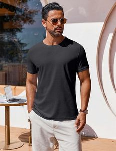 Camiseta de Manga Corta para Hombre, Cuello Redondo, Color Negro, Corte Ajustado, Tejido Transpirable, Informal, Color Sólido, Poliéster - Product Image 5