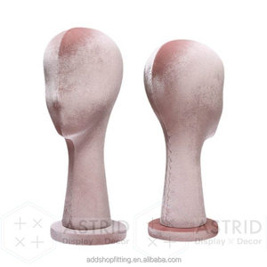 Présentoir de tête de mannequin en velours rose présentoir de chapeau présentoir de perruque de cheveux pour magasin - Product Image 1