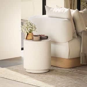 Tavolino Leggero ed Ecologico con Finitura in Cemento, Resistente per Decorazione Casa, Soggiorno, Appartamento, Balcone, Colore Giallo Chiaro - Product Image 2