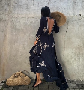 High Quality <b>Women</b> Wear Summer Shiny Embroidery Kimono <b>Kaftan</b> Wrap Dress - Product Image 4