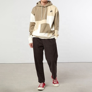 Sweat-shirt à capuche rétro multicolore en molleton épais pour homme, coupe droite, épaules tombantes, patchwork, style streetwear, USA - Product Image 6