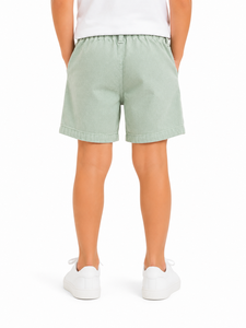 Shorts d'été décontractés vert menthe pour garçons, taille élastique, légers, en mélange de coton, avec détail bouton, doux et confortables - Product Image 4
