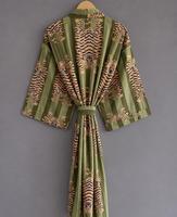 Robe Kimono Décontractée Grande Taille à Imprimé Animalier, 100% Coton, Manches Longues, Col en V, Style Vintage à Motifs Floraux