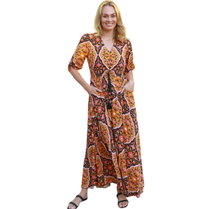 Vestido largo de mujer con manga corta, estilo línea A, para la playa - Product Image 1
