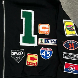 เสื้อสเวตเตอร์มีฮู้ดผู้หญิงสีดำ ปักลายปะติด แขนยาว ผ้าฝ้ายถัก สวมใส่ในฤดูใบไม้ร่วง สไตล์ฮิปฮอป - Product Image 2