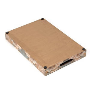 ถาดไม้สี่เหลี่ยมพิมพ์ลายดอกไม้สีทองและลายนกสไตล์วินเทจ พร้อมหูจับ สำหรับขายส่งและสั่งซื้อจำนวนมาก - Product Image 2