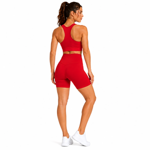 Two Piece Racerback Shorts Gym <b>Set</b> Women Solid <b>Colour</b> Fitness Activewear High Waist Breathable Quick Dry Sports Bra Workout - Product Image 2
