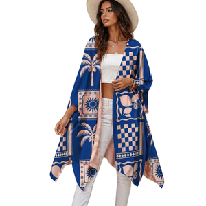 Robe maxi bohème à imprimé tropical bleu avec haut court sans manches, col carré, coupe ample, respirante, décontractée, pour l'été, avec poches - Product Image 3