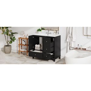 36-Inch Modern USB Charging Bathroom Vanity <b>Cabinet</b> Two-Doors Three-Drawers <b>Storage</b> <b>Small</b> Space Solution for Urban Bathrooms - Product Image 4